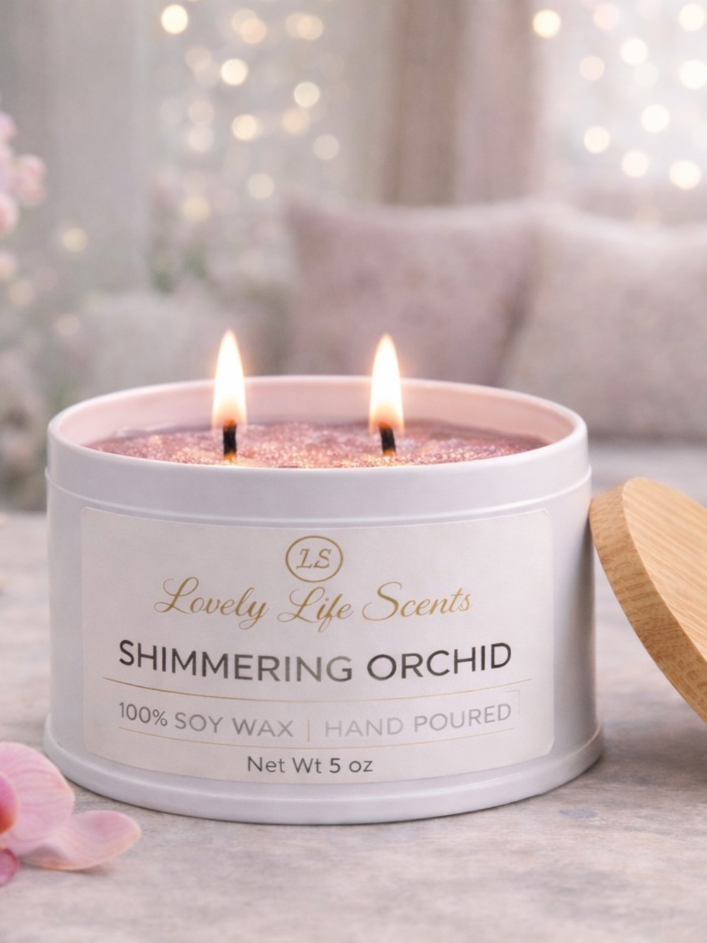 Shimmering Orchid 6oz Double Wick Soy Candle from Lovely Life Scents
